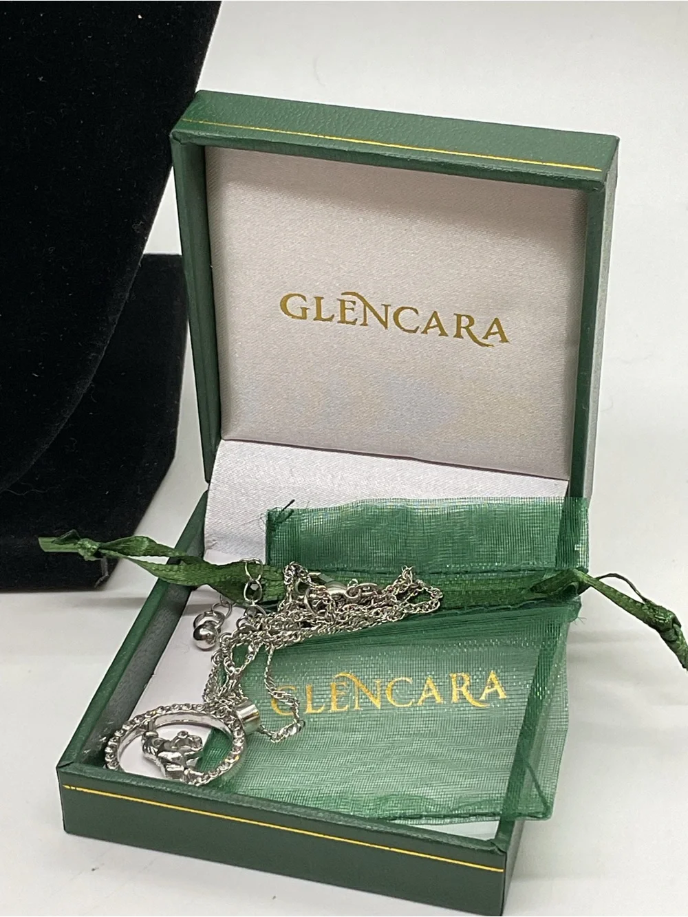 Glencara Silver Tone Claddagh Pendant Necklace